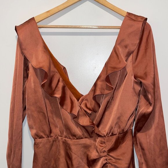 MAJORELLE Nelly Mini Dress Terracotta Brown Satin size Large - Picture 4 of 9